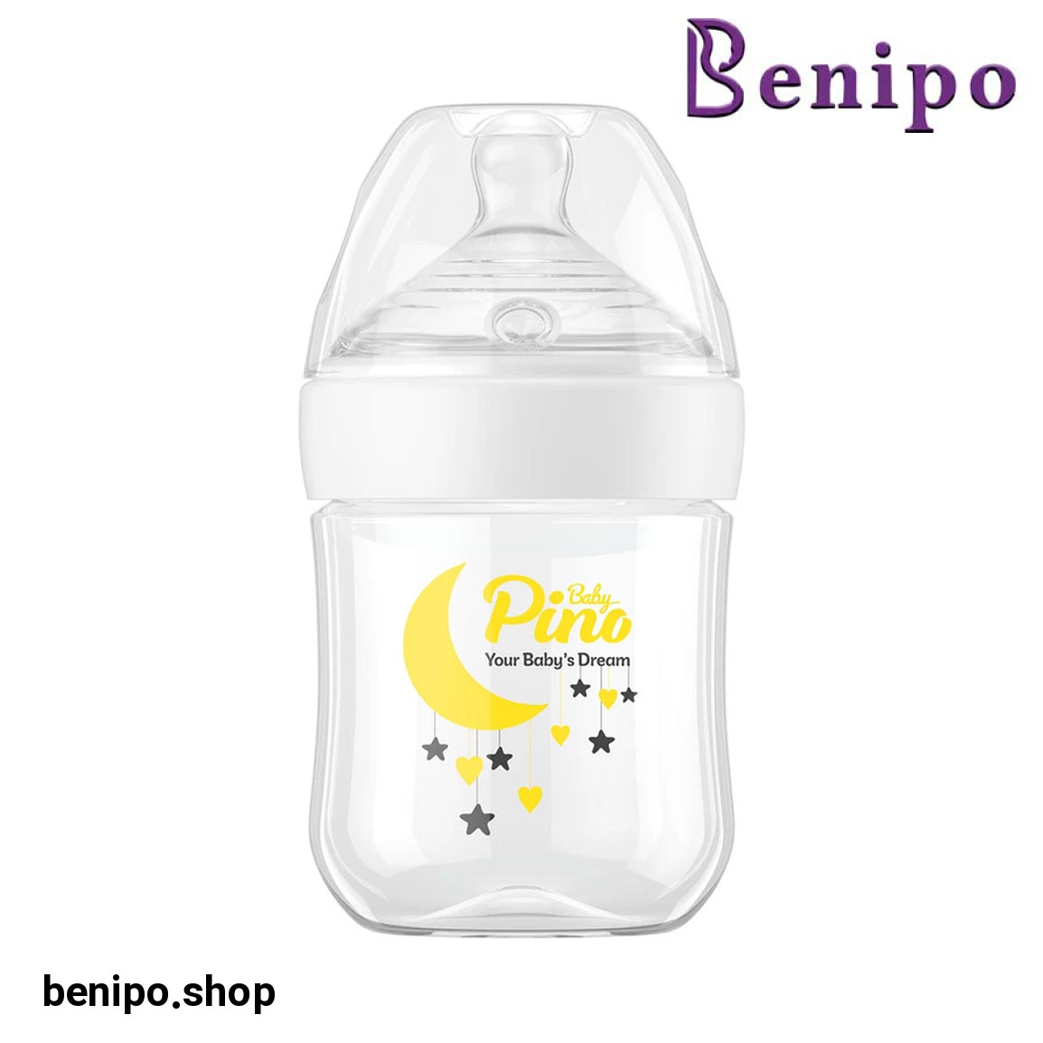 شیشه شیر نوزاد و کودک 0 تا 6 ماه مدل ماه و ستاره حجم 150 میلی لیتر