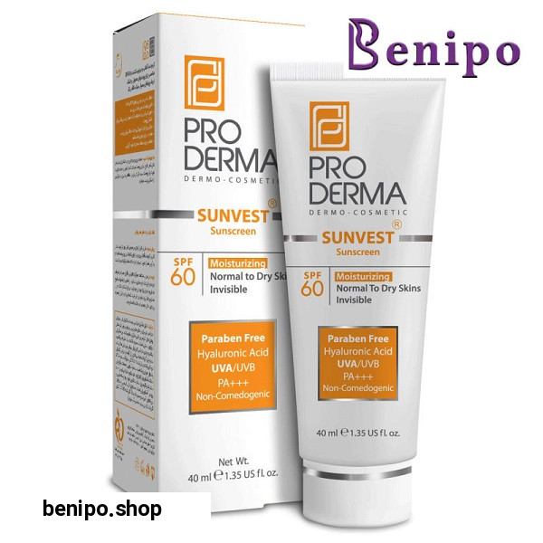 کرم ضد آفتاب و مرطوب کننده پرودرما با SPF 60 بی رنگ حجم 40 میل