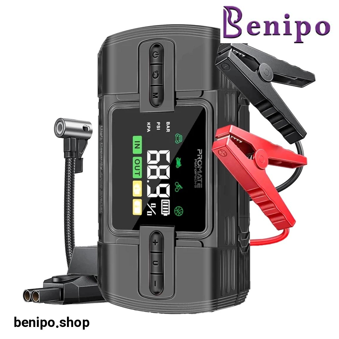 جامپ استارتر خودرو و پاور بانک 4 در 1 مدل PATROLPACK-3 ظرفیت 12000 میلی آمپر