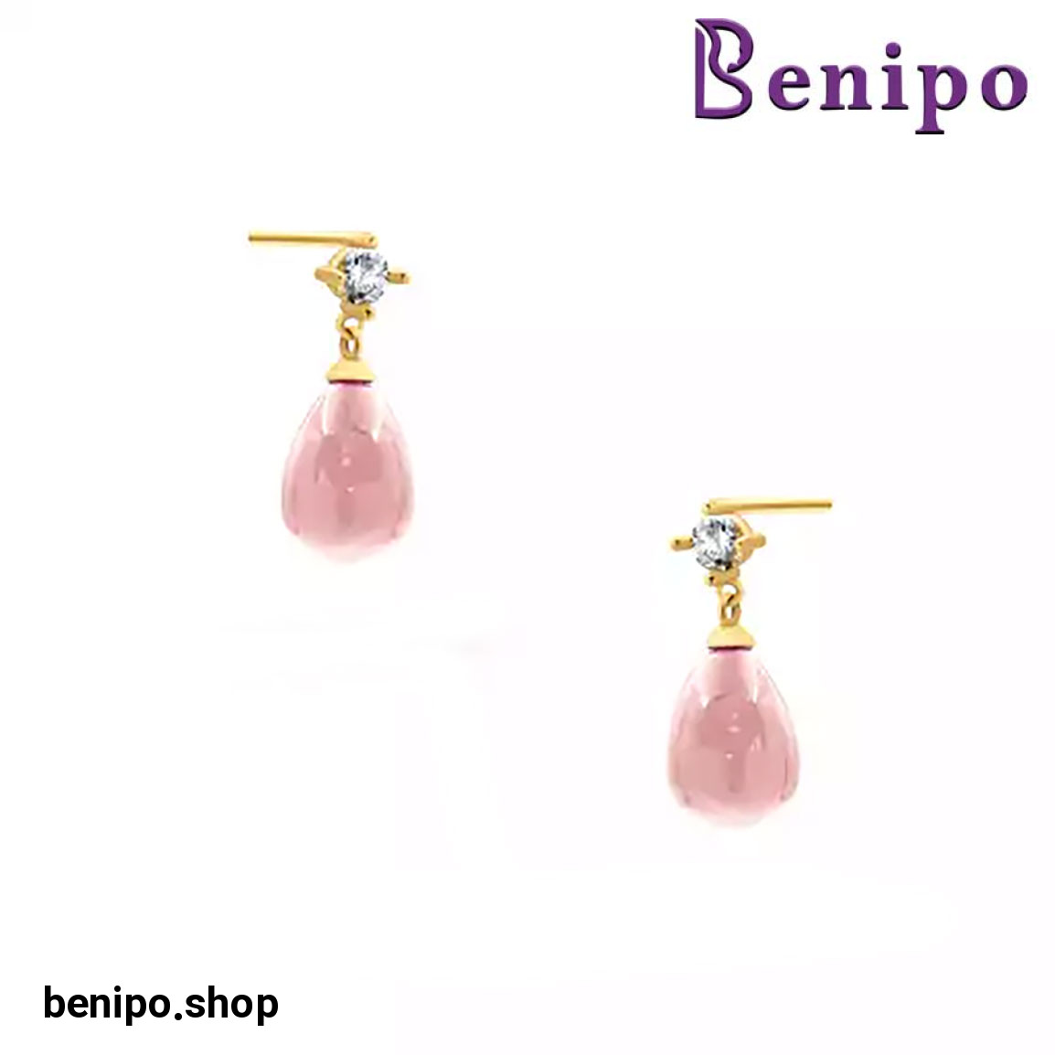 گوشواره طلا قطره با سنگ کریستالی صورتی