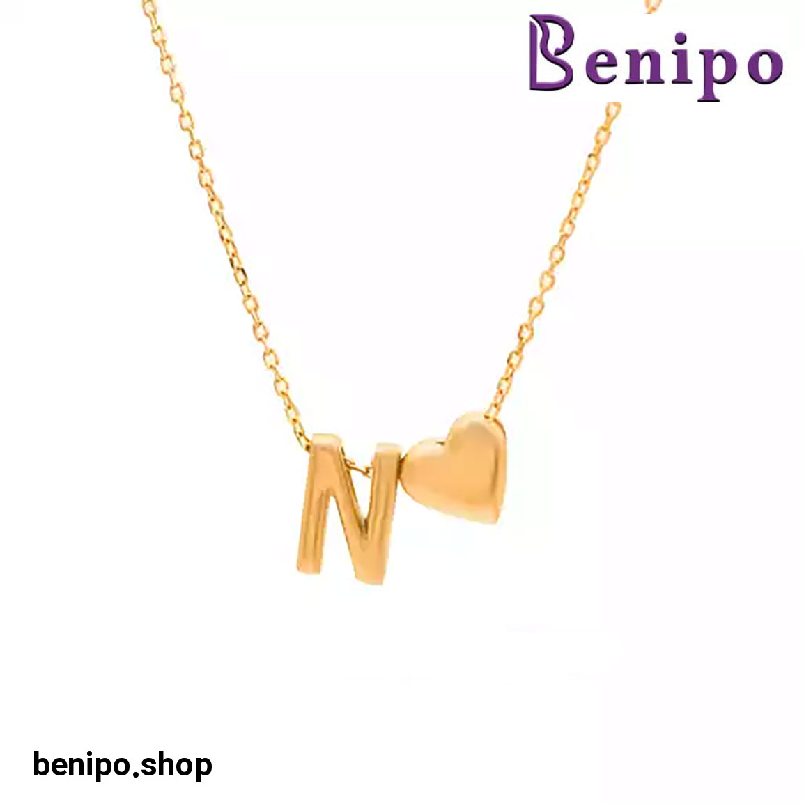 گردنبند طلا حروف N و قلب