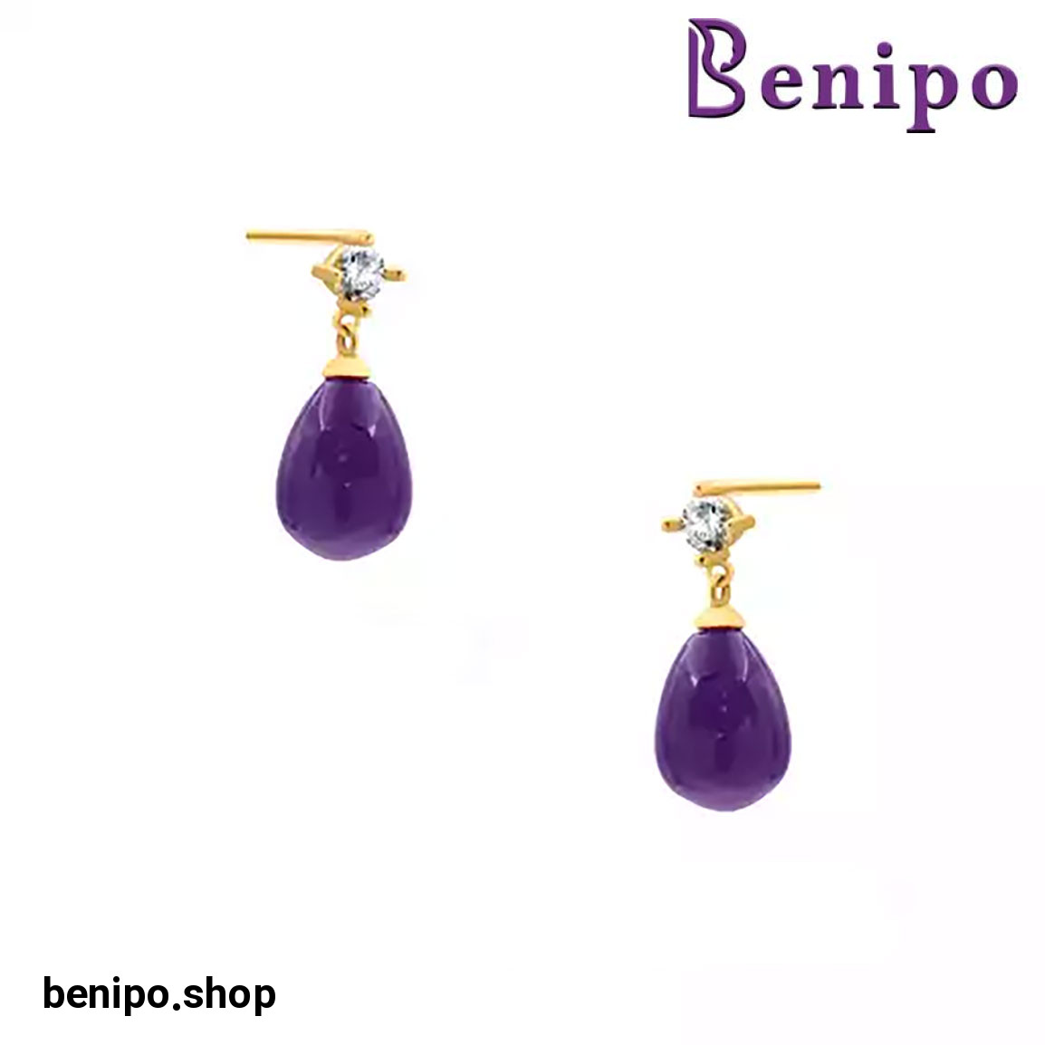 گوشواره میخی طلا گلابی بنفش