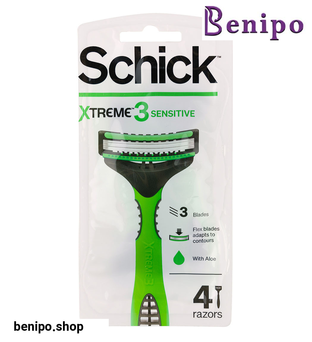 پک خودتراش 3 تیغه مدل اکستریم مناسب پوست حساس بسته 4عددی
