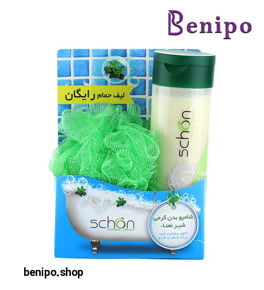 پک شامپو بدن کرمی شیرنعنا همراه با لیف حمام رایگان