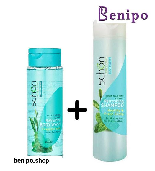 پک دوتایی شامپو مو و شامپو بدن چای سبز و نعناع 800 میلی لیتر