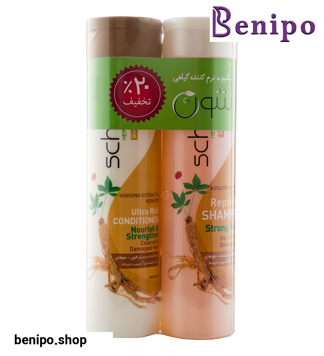 پک دوتایی شامپو و نرم کننده مو ترمیم کننده جینسینگ و کراتین 800 میلی لیتر