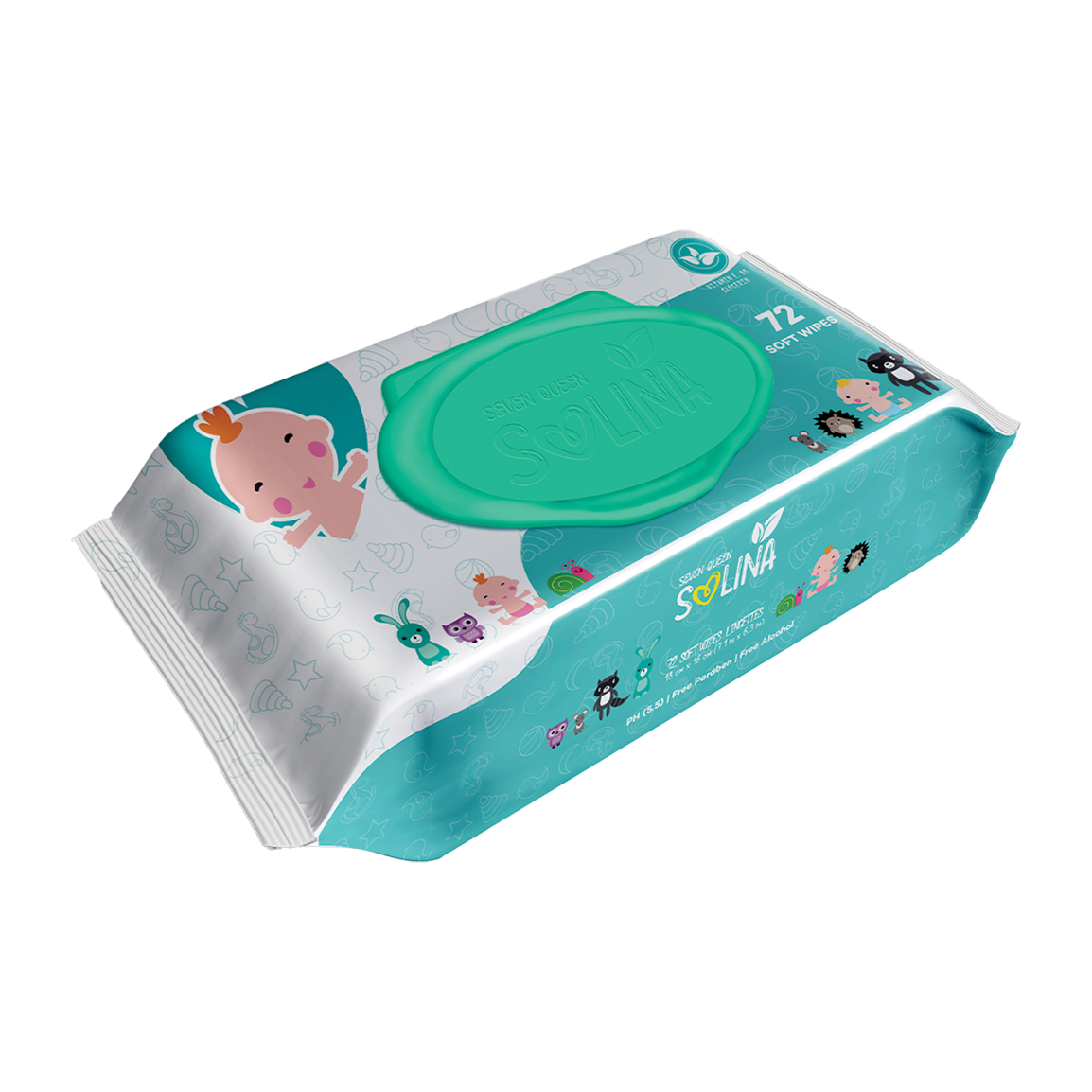 دستمال مرطوب کودک سولینا مدل Cyan 02 بسته 72 عددی