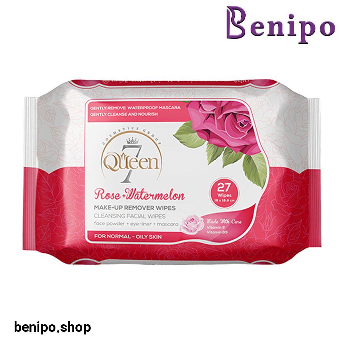 دستمال مرطوب آرایش پاک کن حاوی عصاره گل محمدی مناسب پوست معمولی بسته 27عددی