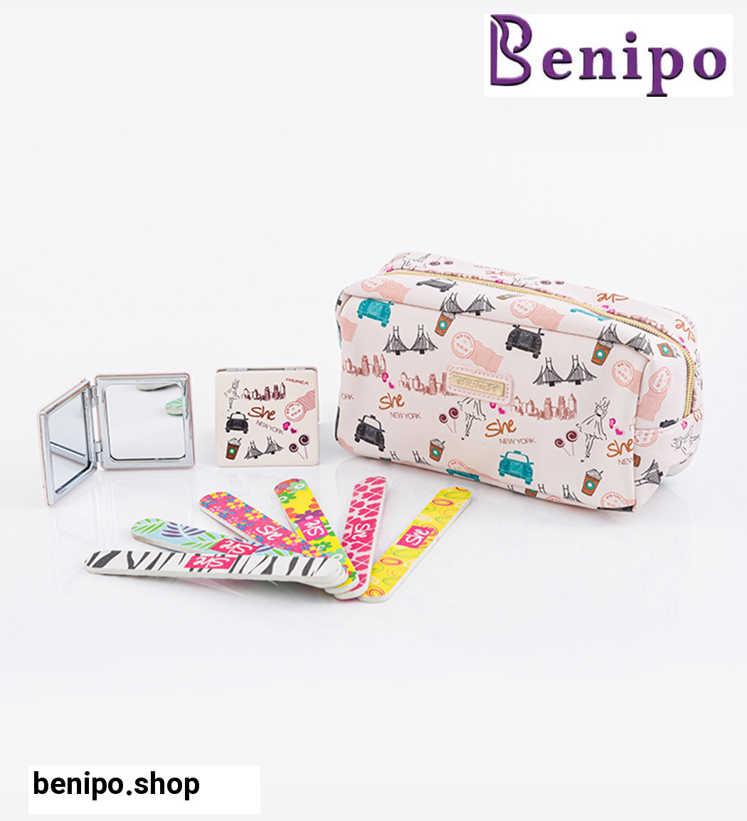 پروموپک زنانه نیویورک شامل کیف آرایشی و آینه کیفی و پولیش ناخن