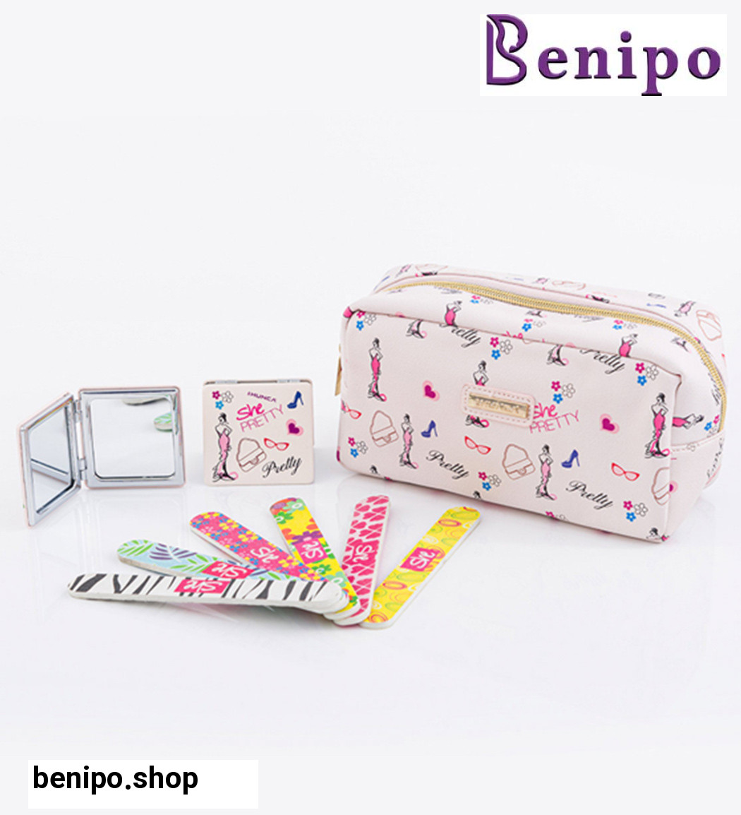 پروموپک زنانه پرتی شامل کیف آرایشی و آینه کیفی و پولیش ناخن