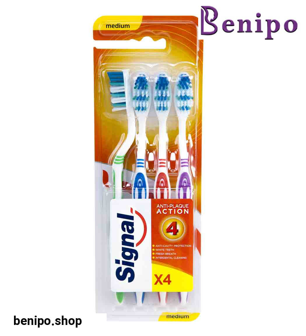 مسواک مدل آنتی پلاک اکشن با برس متوسط بسته 4 عددی