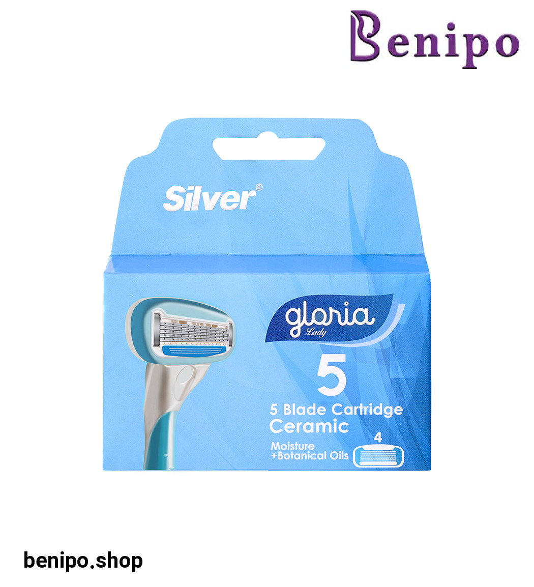 تیغ یدک سیستم 5 لبه مدل گلوریا زنانه آبی بسته 4 عددی