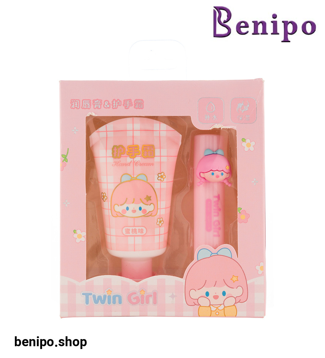 پک کرم مرطوب کننده و بالم لب رنگ صورتی طرح دختر