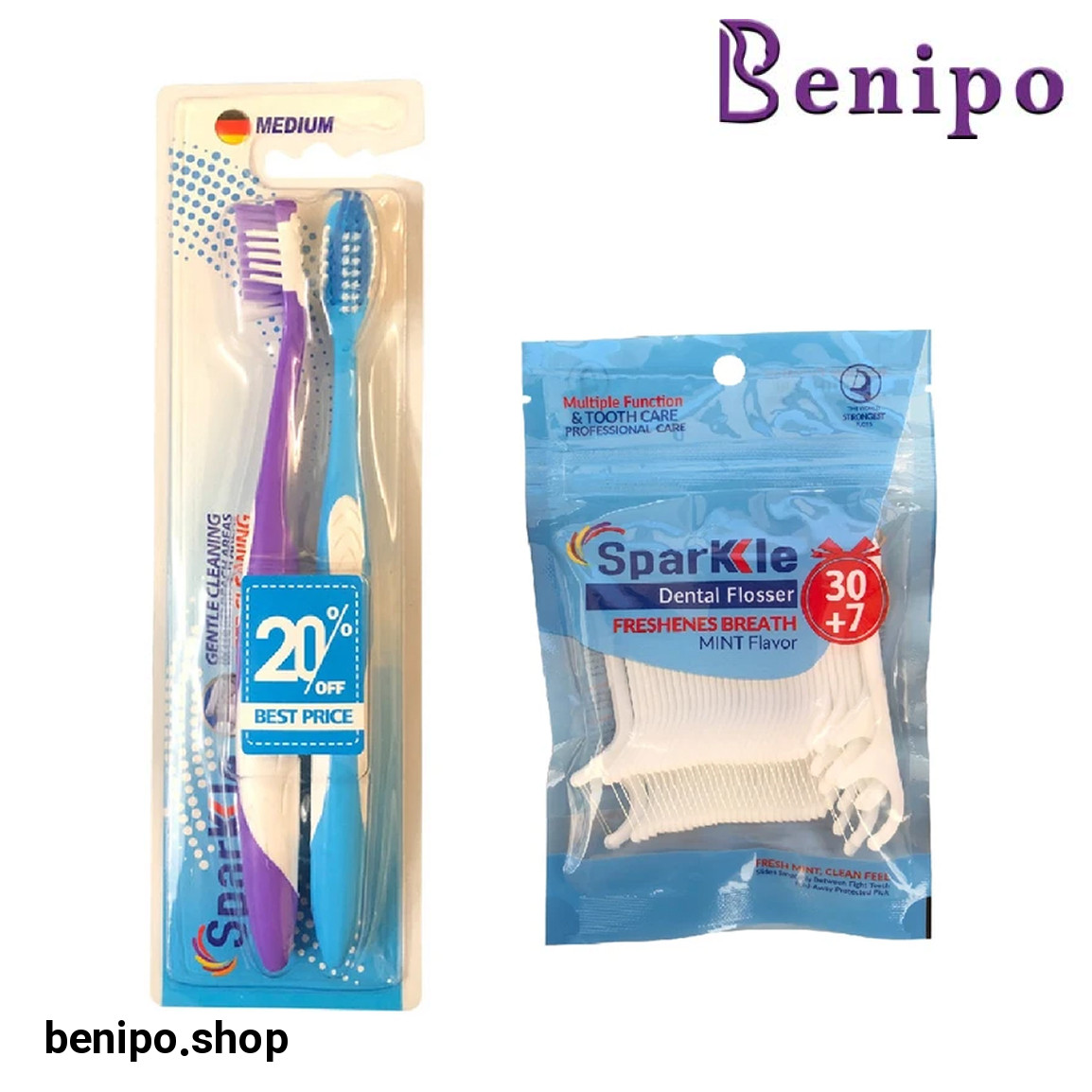 مسواک مدل +S9 با برس متوسط بسته 2 عددی به همراه نخ دندان مدل کمانی مجموعه 37 عددی