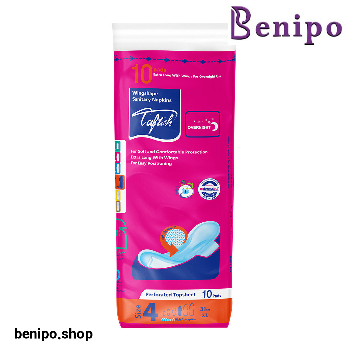 نوار بهداشتی بالدار ویژه شب رویه مشبک کیسه ای 10 عددی کد 7524