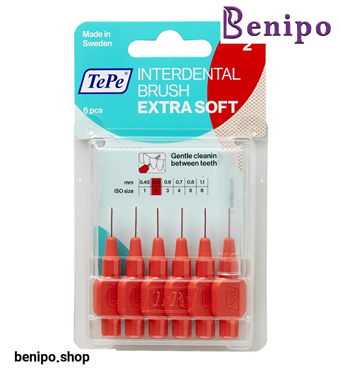 مسواک بین دندانی مدل ExtraSoft با برس بسیار نرم سایز 2 بسته 6 عددی