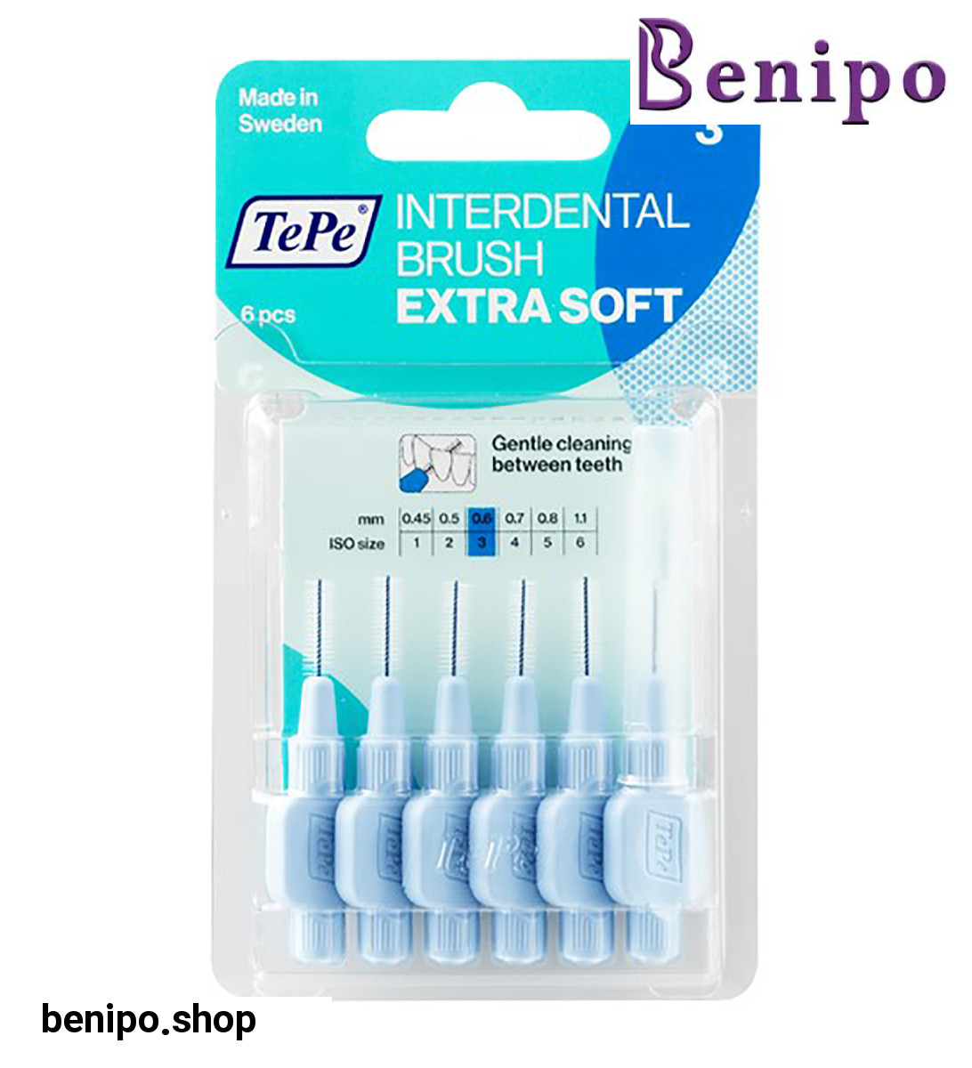 مسواک بین دندانی مدل ExtraSoft با برس بسیار نرم سایز 3 بسته 6 عددی