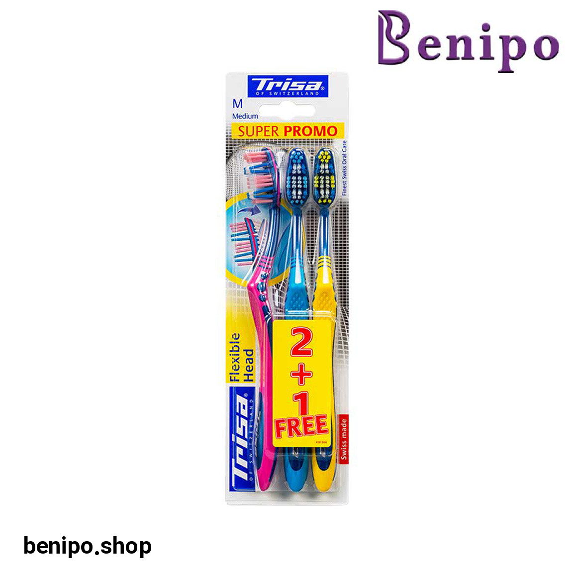 مسواک مدل Flexible با برس متوسط بسته 3 عددی