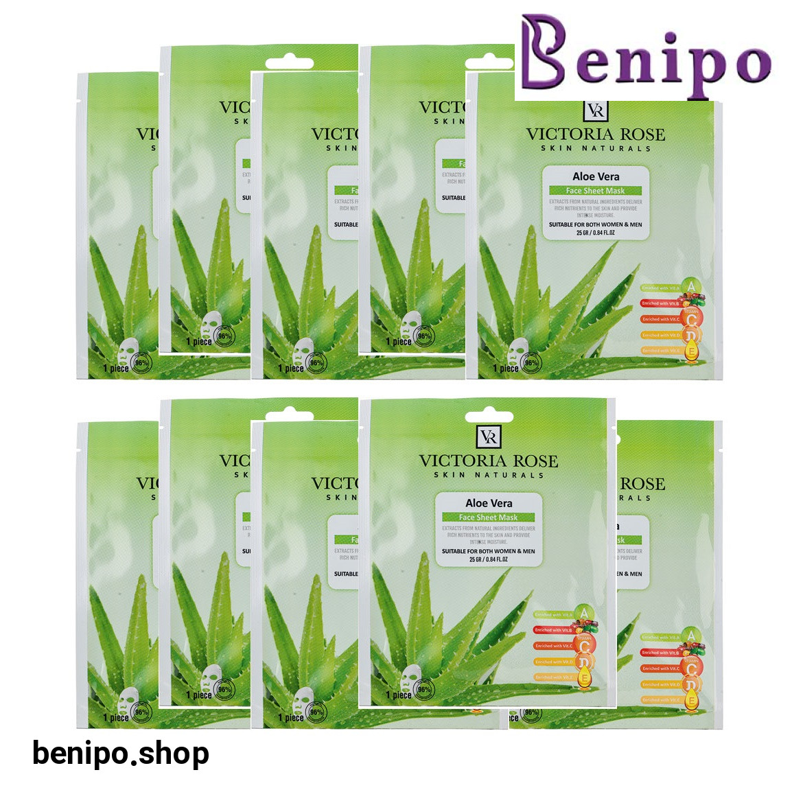 ماسک ورقه ای صورت مدل آلوئه ورا وزن 25 گرم بسته 10 عددی