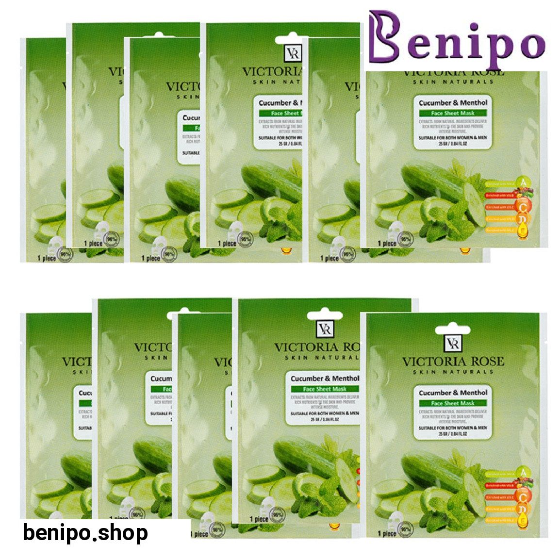 ماسک ورقه ای صورت مدل خیار و نعنا وزن 25 گرم بسته 10 عددی