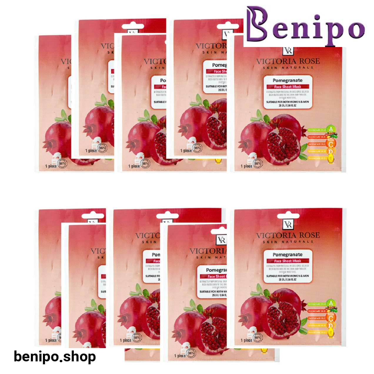 ماسک ورقه ای صورت مدل انار وزن 25 گرم بسته 10 عددی