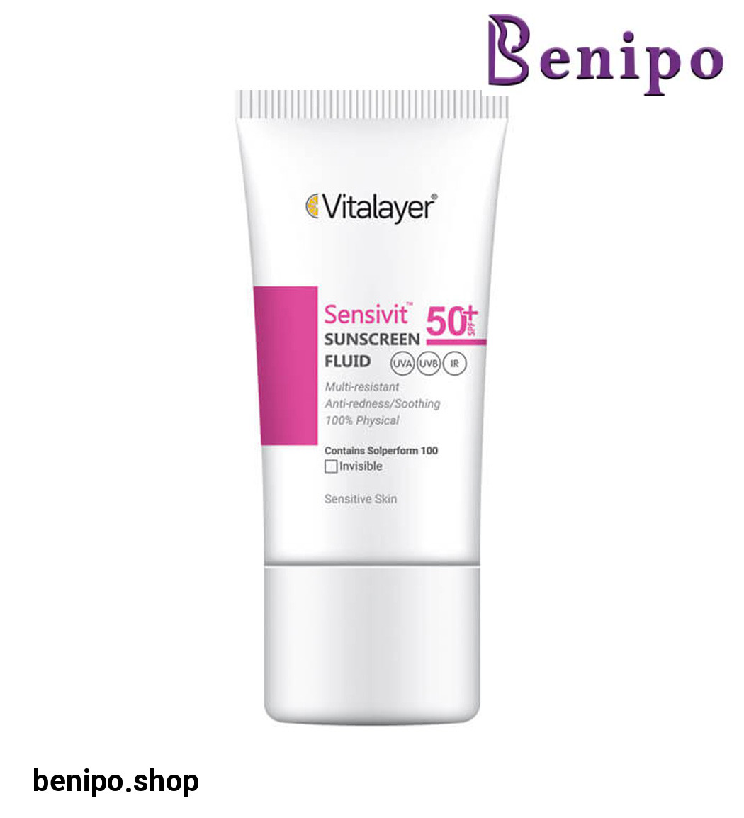 فلوئید ضد آفتاب سنسی ویت بی رنگ مناسب پوست حساس و آسیب دیده حجم 50 میل