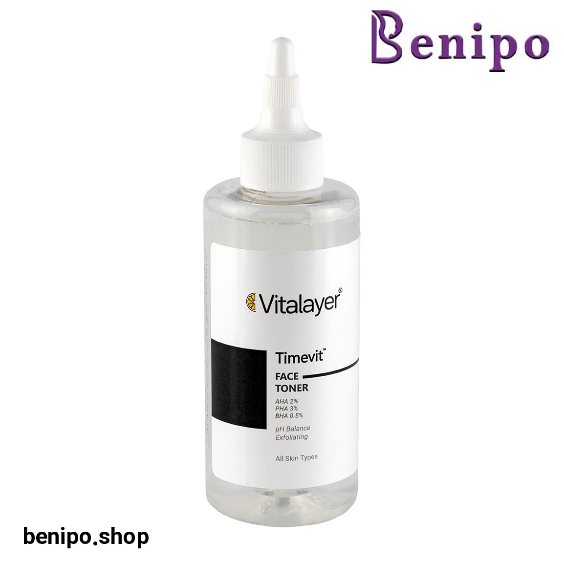 تونر صورت مدل Timevit مناسب انواع پوست حجم 200 میلی لیتر