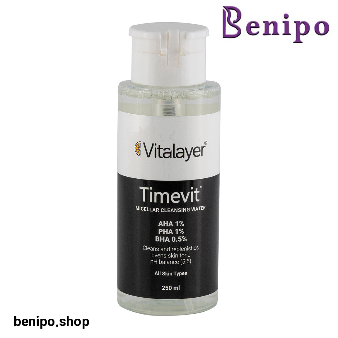 میسلارواتر مدل Timevit مناسب انواع پوست حجم 250 میلی لیتر