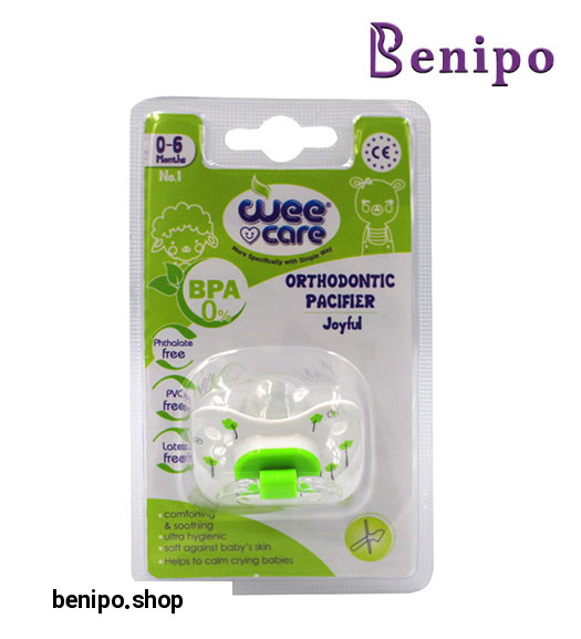 پستانک ارتودنسی سفید چاپدار دسته دار سایز1 مدل جوی فول P121