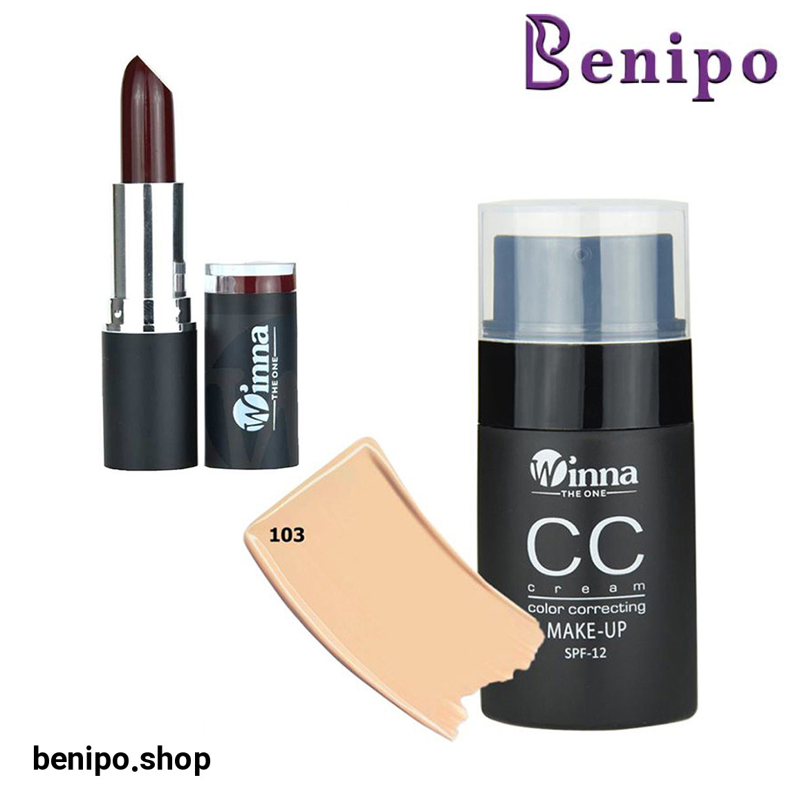 پک آرایشی دوعددی کرم پودرCC شماره 103 و رژلب جامد شماره 310