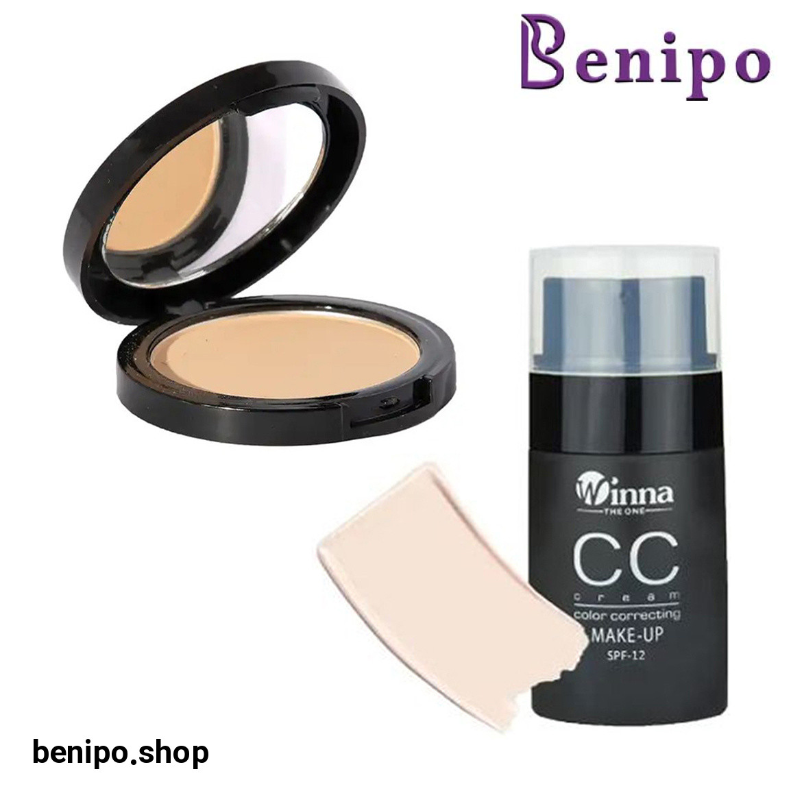 پک آرایشی دوعددی کرم پودرCC شماره 101 و پنکک مات مدل مینرال شماره 201