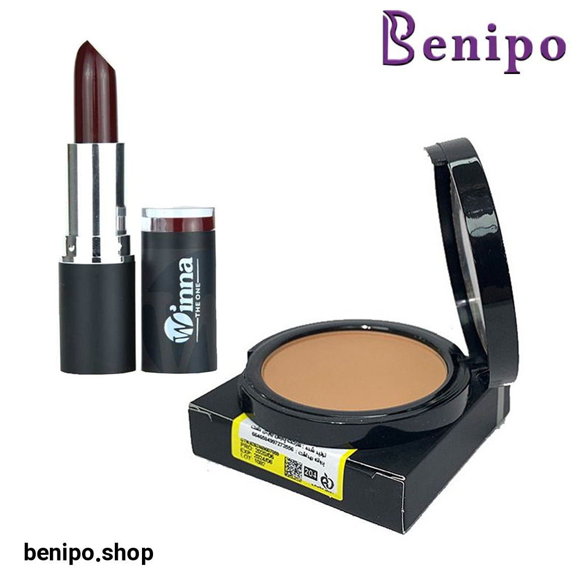 پک آرایشی دوعددی پنکک مات مدل مینرال شماره 204 و  رژلب جامد شماره 310