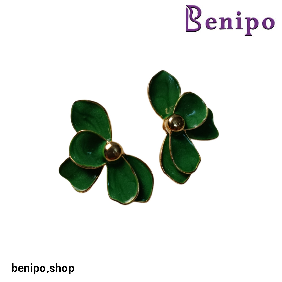 گوشواره گل پنج پر سبز