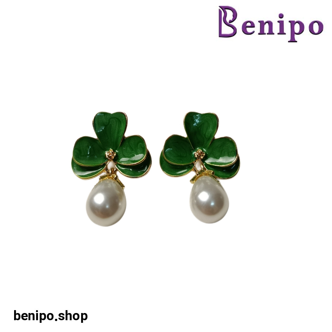 گوشواره گل مروارید دار سبز