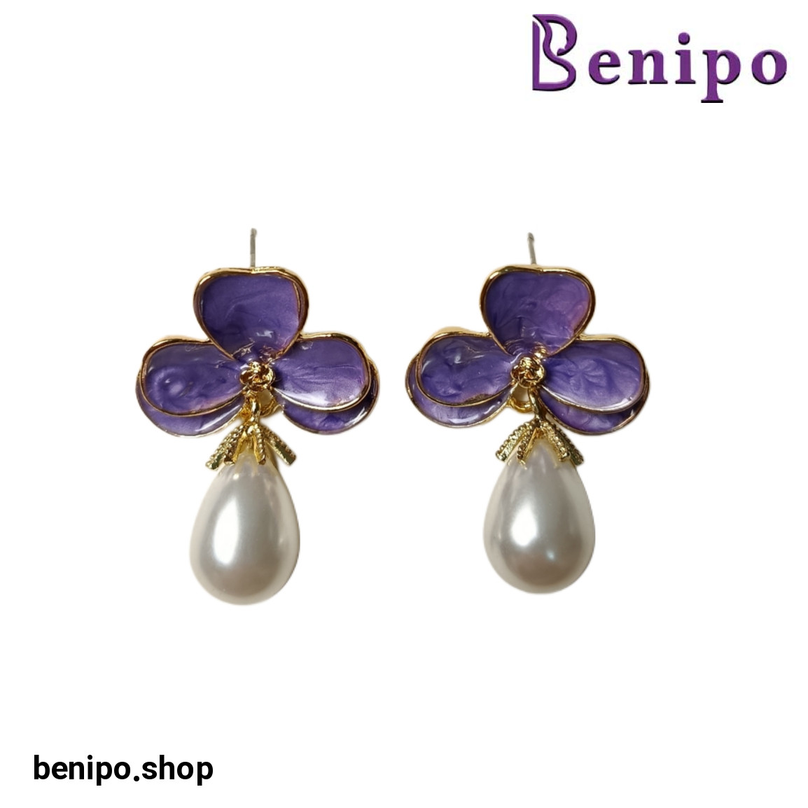 گوشواره گل مروارید دار بنفش