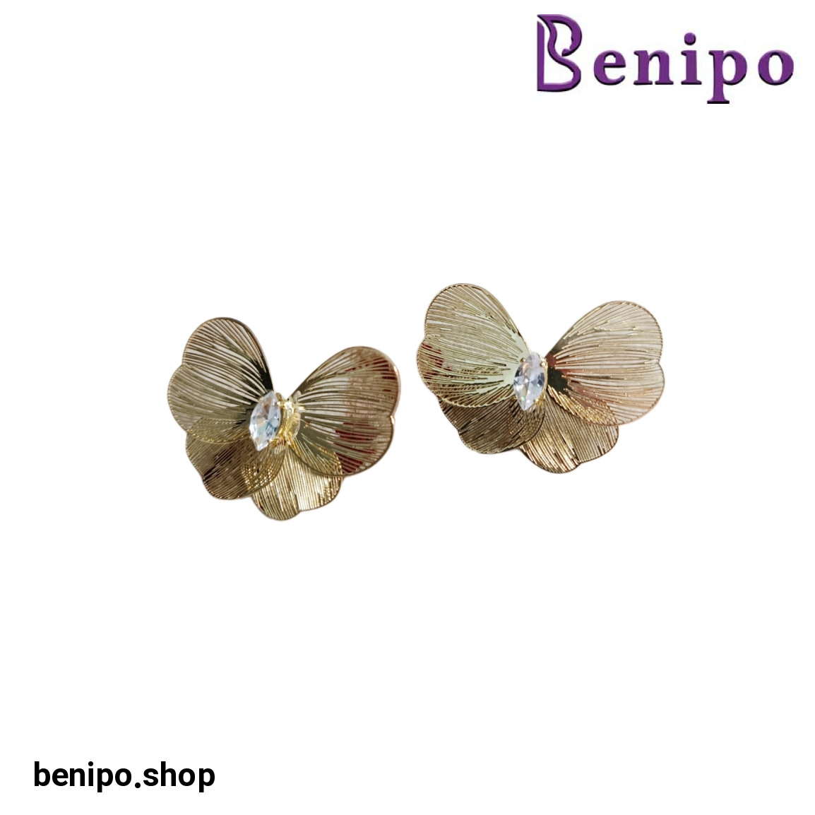 گوشواره مدل پروانه سوارسکی طلایی