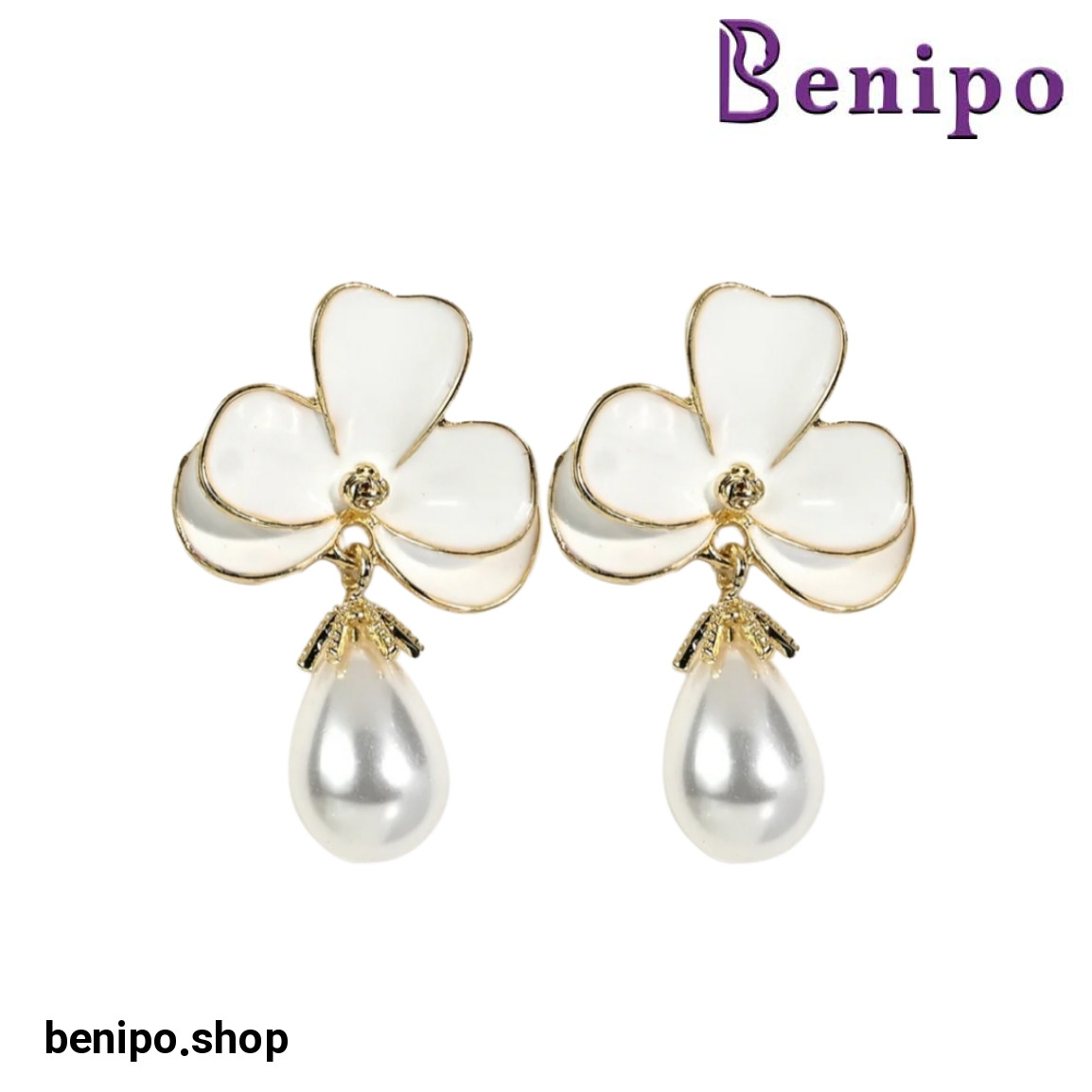 گوشواره گل مروارید دار سفید